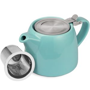 ORNA Keramik-Teekanne mit Sieb, 550 ml, Türkis, kleine Teekanne mit Tee-Ei für losen Tee mit Siebeinsatz aus Edelstahl, Steingut, Steinzeug
