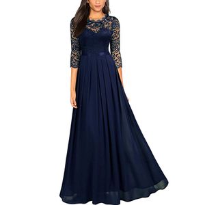 Elegante Damen-Spitze Formelles Abendkleid Abschlussball Hochzeit Brautjungfernkleider,Farbe:Dark Blue,Größe:L