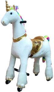 FINOOS Pony Ride Einhorn auf Rollen - Schaukelpferd - Kuscheltier auf Rollen - Einhorn - Tierlaute Pferd - Reiten - Plüschtier - MyPony - Regenbogen (Small - 3-5 Jahre)