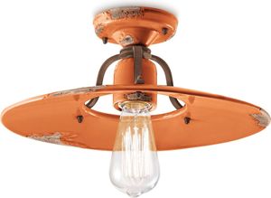 Deckenleuchte Keramik Metall E27 D: 40 cm rund Orange Shabby Antik Vintage Design Keramiklampe