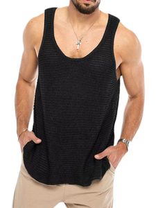 MORYDAL Herren Pullunder ärmelloses T-Shirt Workout Strick-Bluse Pullover Rund-Ausschnitt-Tankhöfe, Farbe:Schwarz, Größe:Xl
