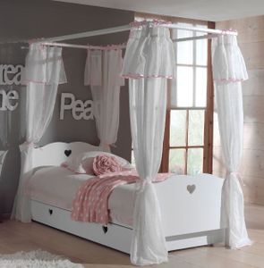Amori Himmelbett inkl. Vorhang und Bettschublade 90x200 cm Weiß, Matratze:Ohne, Lattenrost:ohne