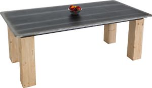 Esstisch HWC-L76, Tisch Esszimmertisch, Industrial Massiv-Holz MVG- 200x100cm, natur mit Metall-Optik