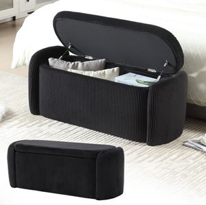 MODFU Sitzbänke gepolsterte Bank 112 x 41 cm mit Stauraum, Sofabank Bank Stauraum-Schlafkoffer Fußbank, Samtstoff Schwarz