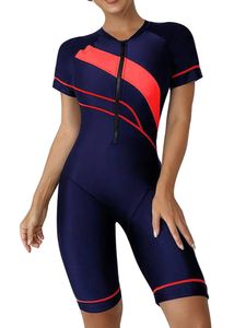 Damen Enge Passform Badebekleidung Farbblock Schwimmanzug Sportler Surfen Badeanzug rot blau,Größe:L