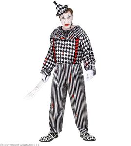 Kostüm Clown Halloween - Overall mit Kragen, Hosenträgern und Kopfbedeckung M - 50/52