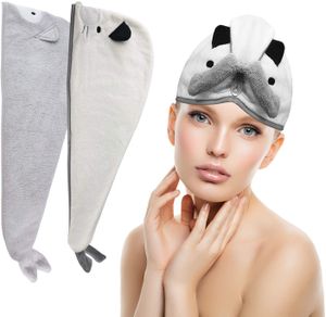 2 Stücke Haarturban Turban Handtuch mit Knopf,Schnelltrocknend Handtuch,Mikrofaser Haarturban Kopfhandtuch für Kopf und Lange Haare（weiß/grau）