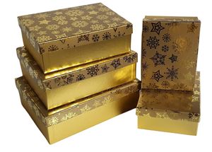 Bambelaa! Kartonage Weihnachts - Design Kisten Schachteln Geschenk Gold Groß 24,5x18,5x8 cm Klein 16,5x12,5x6 cm
