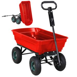 Miweba Bollerwagen Dumper - Mit Kippfunktion - Handkarre - Schubwagen - Transport - Anti-Rutsch - Kippverriegelung - Luftreifen - Bis 300 kg (Rot)