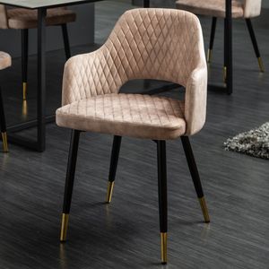 riess-ambiente Design Stuhl PARIS greige Samt mit Armlehnen Ziersteppung goldene Fußkappen Esszimmerstuhl Essstuhl Konferenzstuhl