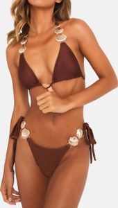 Moda Minx Bikini Top Seychellen mit Muschel-Dekoration Brown Shimmer XS