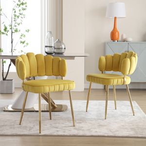 Flieks čalouněné jídelní židle sada 2 židlí do jídelny, židle do obývacího pokoje kuchyňská židle s kovovými nohami, křeslo jídelní židle make-up židle, sametový potah, žlutá barva