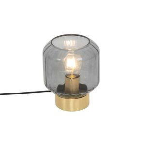 QAZQA - Modern Design Tischlampe Messing mit Rauchglas - Stiklo I Wohnzimmer I Schlafzimmer - Rund - LED geeignet E27