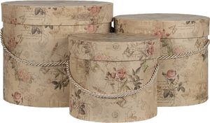 Clayre & Eef Hutschachtel 3er Set Ø 23x20 cm Beige Rosa Karton Blumen