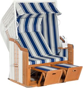 SUNNY SMART RUSTIKAL 250 BASIC Strandkorb, weiß/natur, Kunststoffgeflecht & Fichtenholz, 125 x 160 cm