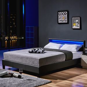 HOME DELUXE - LED Bett Astro - Dunkelgrau, 140 x 200 cm - Inkl. Lattenrost I Polsterbett Design Bett inkl. Beleuchtung