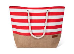 Strandtasche Damen Große Badetasche mit Streifen Freizeittasche Sommer Tasche Shopper Bag Einkaufstasche XL Rot
