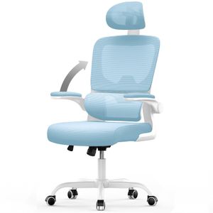 Ergonomischer Bürostuhl - Schreibtischstuhl mit Verstellbarer Kopfstütze - Armlehne Elastische Lendenwirbelstütze Höhenverstellbar - Drehstuhl mit Atmungsaktiver Netzbespannung Rückenlehne - Weiß und blau