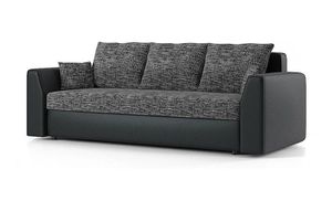 Couch PAUL mit Schlaffunktion - Schlafcouch mit Bettkasten - Stoff LAWA 17+SOFT 11 Dunkelgrau&Schwarz