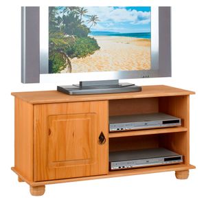 Lowboard BELFORT aus Kiefer massiv gebeizt/gewachst, praktisches TV Möbel mit 1 Tür, zeitloser Fernsehschrank mit 2 Ablageflächen