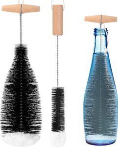 Flaschenbürste für Glasflaschen, 2 Stück Flaschenbürste Set, Flaschenreiniger Bürste extra lang, schwarz