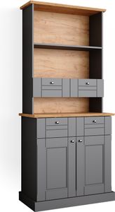 Vicco Hochschrank Bergamo, 80 cm, Grau/Eiche