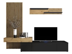 MIRJAN24 Wohnwand Rebeka Plus, Wohnzimmer-Set mit TV-Lowboard, Wandboard, Wandpaneel, Griffloses Öffnungssystem (Farbe: Schwarz / Artisan Eiche)