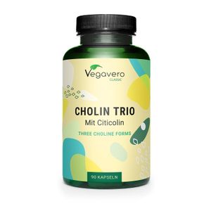 Vegavero Cholin Trio | 90 Kapseln | Einzigartige Mischung aus 3 Cholin-Formen | Vegan | Förderung normaler Leberfunktion