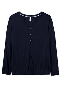 sheego Damen Große Größen Tunika mit Knopfleiste und Gummizugbund Tunika Citywear feminin V-Ausschnitt - unifarben