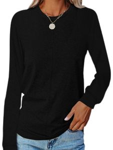 Damen Langarmshirts Casual Tunika Bluse Basic Einfarbig Bequeme Shirt Herbst Oberteile Schwarz,Größe:M