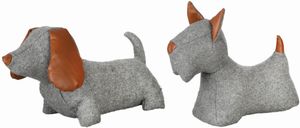 3 Stück Rivanto® Türstopper Hund, sortierter Ausführung, ca. 1,6 kg, 31,4 x 10,8 x 26,9 cm, lustiger Türkeil, grau mit braunen Kunstlederohren