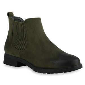 Mytrendshoe Gefütterte Damen Chelsea Boots Profil Sohle Stiefeletten 811747, Farbe: Khaki, Größe: 42
