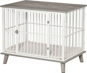 Drevená klietka pre psa PAWHUT D02-069V01GY, prepravka pre psa, prepravný box, s vankúšom, 86 x 60 x 70 cm - B