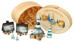 Miniaturní figurka dřevotřísková krabička s vesnicí Seiffen winterly výška 7 cm NOVINKA