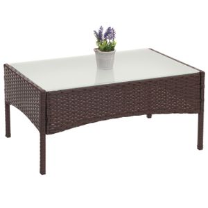 Poly-Rattan Garden Table Halden, Boční stolek se skleněnou deskou  hnědá skvrnitá