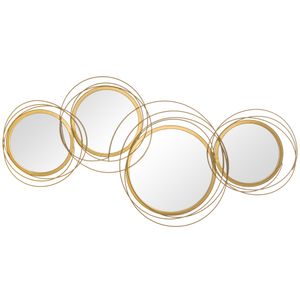 HOMCOM Spiegel-Set für Wanddekoration, Wandschmuck mit 4 runden Spiegel, Wohnzimmerdeko, Wandspiegel, Flurspiegel, Wandkunstwerk für Schlafzimmer, Metall, Gold, 107 x 4 x 56 cm