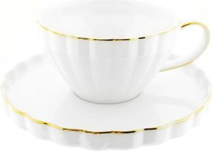 Elegancki zestaw filiżanek do kawy ze złotą obwódką 200 ml z białej porcelany
