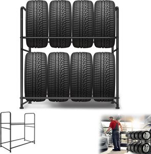 UISEBRT 107 × 46 × 117 cm Stojan na pneumatiky v dvoch vrstvách pre 8 pneumatík Dielenský stojan s nosnosťou 180 kg (čierna prášková farba) UISEBRT 107 × 46 × 117 cm Stojan na pneumatiky v dvoch vrstvách pre 8 pneumatík Dielenský stojan s nosnosťou 180 kg (čierna prášková farba)