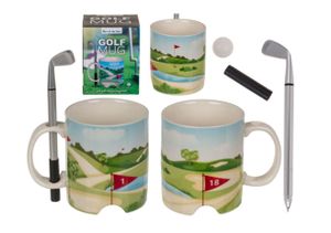 Kaffeebecher Kaffeetasse Tassen Keramik Golf Design mit Golfschläger als Kugelschreiber und Ball 1 Stück 300 ml