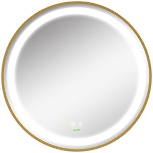 kleankin kúpeľňové zrkadlo, nástenné zrkadlo s LED svetlom, stmievateľné kúpeľňové zrkadlo s pamäťovou funkciou, okrúhle osvetlené zrkadlo s ukazovateľom času, IP44, hliníková zliatina, 60 x 60 cm