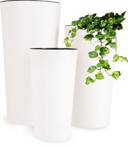 KADAX Zestaw 3x Doniczka Donica + Wkład Biała Kwietnik Wysoka Ogrodowa 57cm