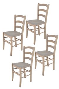 t m c s Tommychairs - 4er Set Stühle VENICE für Küche und Esszimmer, robuste Struktur aus lackiertem Buchenholz in Anilinfarbe Hellgrau und gepolsterte Sitzfläche mit STOFF in der Farbe Gämsebraun bezogen
