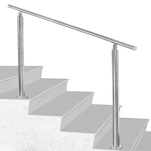 EINFEBEN Treppengeländer Edelstahl Handlauf Set für Innen und Außen 80cm lang 2 Pfosten ohne Querstreben, silber Geländer und Handläufe