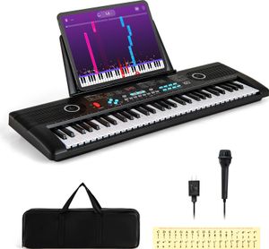 COSTWAY Keyboard-Piano mit 61 Tasten für Anfänger, tragbares elektrisches Digitalpiano mit Notenständer, Mikrofon, Keynote-Aufklebern Schwarz COSTWAY Keyboard-Piano mit 61 Tasten für Anfänger, tragbares elektrisches Digitalpiano mit Notenständer, Mikrofon, Keynote-Aufklebern Schwarz