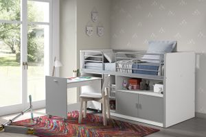 VIPACK Hochbett Bonny l Kinderbett mit Schreibtisch l 90 x 200 l Weiß Silber l Stauraumbett