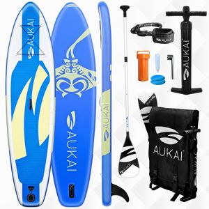 Aukai® Stand Up Paddle Board 320cm "Manta" SUP Surfboard aufblasbar + Paddel Surfbrett Paddling Paddelboard - blau