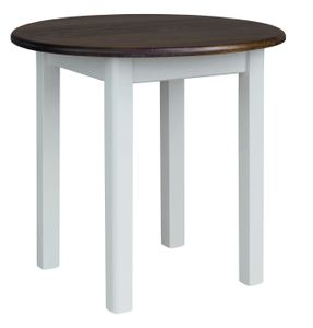 Biely okrúhly stôl z masívneho borovicového dreva s doskou vo farbe orech 90 cm