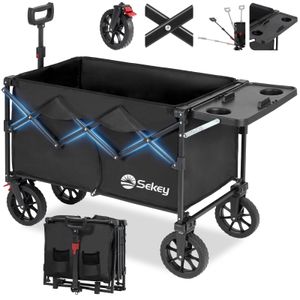 Sekey Bollerwagen Faltbar Schwarz Handwagen mit Aufklappbarer Tischplatte Gartenwagen 150L 150KG Strandwagen Geländefähig mit Bremse