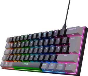 Trust Gaming GXT 867 Acira 60% Mechanische Tastatur Deutsches QWERTZ Layout, RGB Beleuchtung, Doppelt Belegte Tasten, USB Mini Tragbare Programmierbare Kleine Gaming Tastatur 60 Prozent PC Laptop