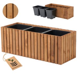 Blumenkasten für außen Pflanzen-Übertopf aus Holz mit Kunststoff-Pflanzeneinsatz 18 l Blumentopf eckig für Balkon oder Terrasse